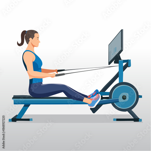 Woman exercising on rowing machine