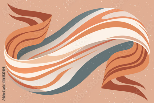 Organic Marble Flow with Gentle Ribbon Streaks in Orange and Blue on a Peach Background