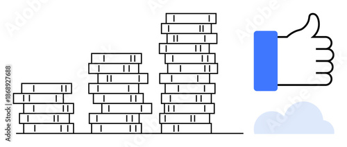 Financial growth. Stacked coins financial growth and positive economic outcomes. Thumbs-up s approval and success. For finance, investments, economy, startups, wealth