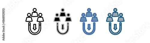 
Customer acquisition icon set multiple style collection with three people design, magnet and down arrow