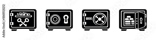 Security safe vector icon set: vault, lock, deposit, protection, security symbols