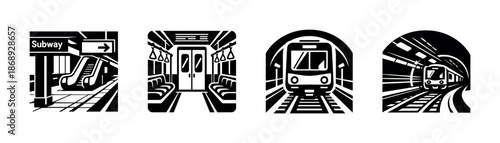 Subway transport vector icons set: metro, train, underground symbols