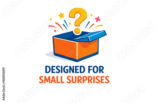 Colorful mystery box with question mark and confetti exploding from open lid