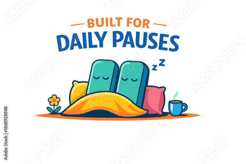 Relaxed pillows sleeping with coffee in tranquil illustration