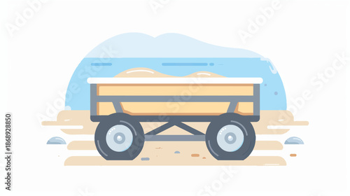 Pastel Color Beach Wagon Icon with All-Terrain Wheels, Soft Blue and Sand Tones Minimal Vector Illustration
