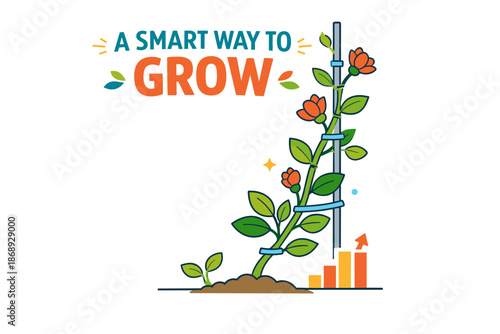 Innovative plant growth technique with support structure and blooming flowers