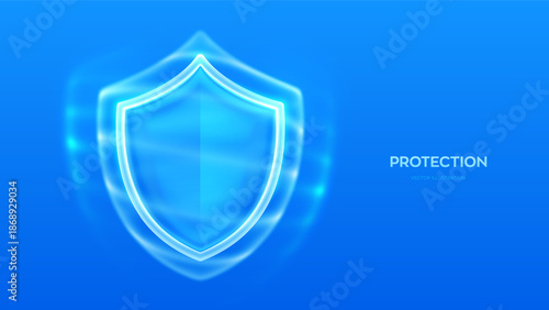Protection shield. Blank transparent glass security shield. Healthcare, Cyber security, insurance, defense, guard, safety symbol. Internet privacy, firewall and antivirus system. Vector illustration.