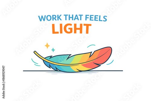 Colorful feather symbolizing stress-free work and lightness