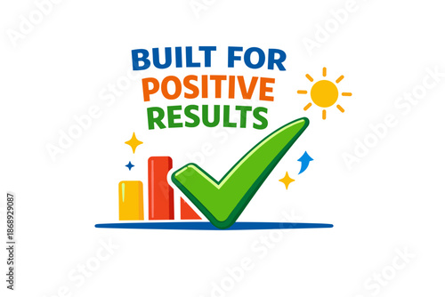 Positive results graphic with checkmark and bar chart in primary colors