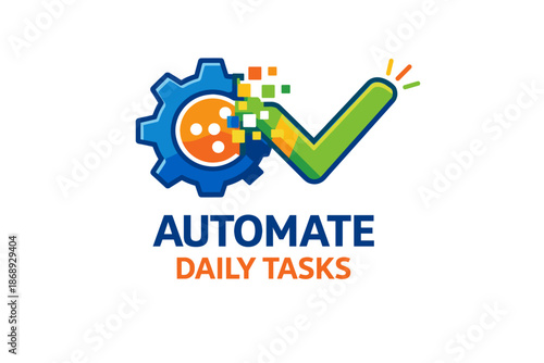 Automate daily tasks logo design with gear and check mark elements