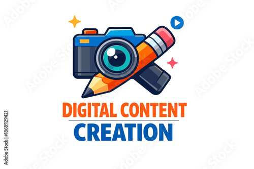 Digital content creation icon with camera and pencil design