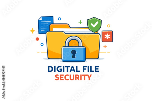 Digital file security icon with folder, lock, and shield elements
