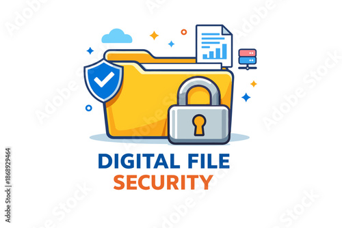 Digital file security icon with folder, lock, and cloud elements