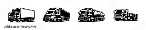 Truck vector icons set featuring cargo, tanker, delivery and lorry graphics