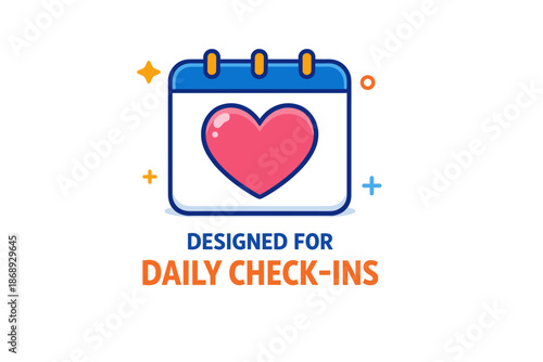 Calendar icon with heart design for daily check-ins in blue and pink