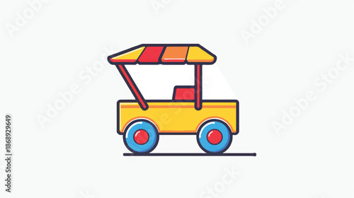 Cute Kids Summer Wagon Vector Illustration, Toy-Like Beach Cart Graphic in Bold Primary Colors