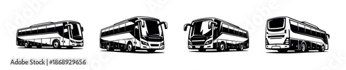 Bus vector icons set. flat black bus collection. coach, travel, transportation symbols