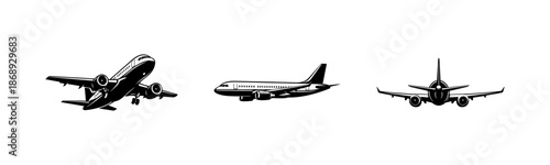Airplane silhouette collection: vector icons set, aircraft symbols, aviation design