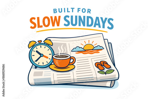 Relaxing sunday morning routine with coffee, newspaper, and sunrise