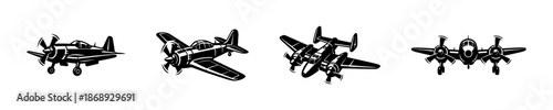 Airplane vector icons set: vintage aircraft, retro planes, aviation symbols