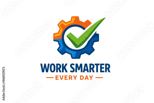 Work smarter every day logo with gear and check mark symbol