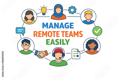 Efficient remote team management strategies with diverse collaboration icons