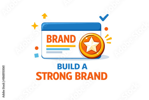 Build a strong brand: icon with star emblem and branding success elements