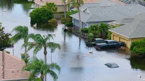 Hurricane Debby flooded homes and cars in Laurel Meadows community in Sarasota, Florida. Aftermath of natural disaster