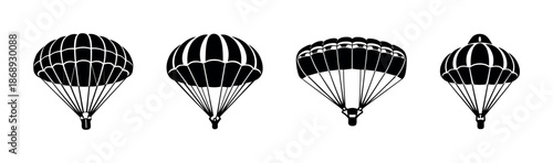 Parachute vector icons set. skydiving and adventure symbols. parachuting gear collection.