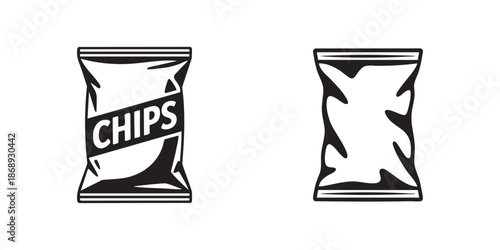 Snack Food Chips Bag Vector Icon Set