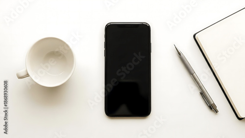 Smartphone with Coffee Cup and Pen