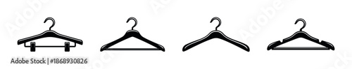 Vector icons set of black hangers. clothes hangers symbols. flat, outline, solid designs