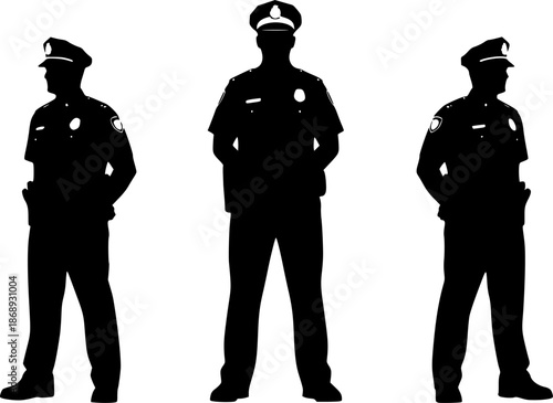 Police officer standing silhouettes vector illustration
