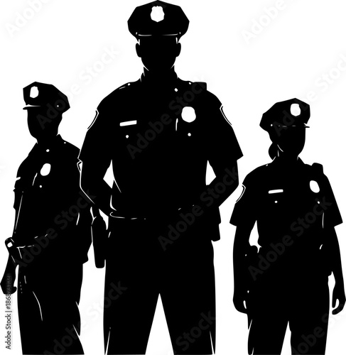 Police officer standing silhouettes vector illustration
