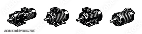 Electric motors vector icons set: black, industrial, mechanical power symbols