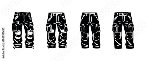 Construction workwear vector icons set. cargo pants collection for industrial attire