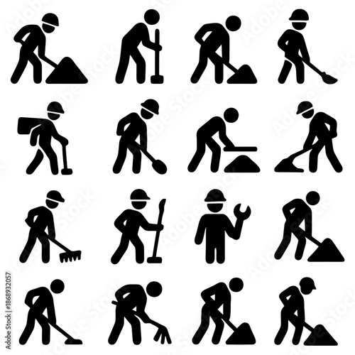 Construction Workers in Action: A dynamic illustration showcases various construction workers diligently engaged in their daily tasks, a testament to industry and labor.