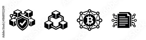 Blockchain technology vector icons set. cryptocurrency, network, security symbols