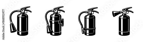 Fire extinguisher vector icons set: emergency, safety, equipment symbols collection