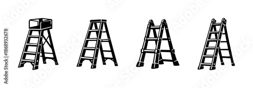 Vector icons set of ladders. flat step, folding, extension ladder symbols