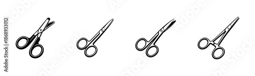 Scissors vector icons set: cutting tools collection, shears, styling scissors