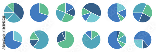 Pie Chart Set, Colorful Diagram Collection with Sections, Vector Illustrations for Data Visualization, Infographics