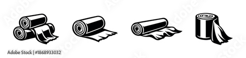 Toilet paper vector icons set: black and white bathroom, hygiene roll designs