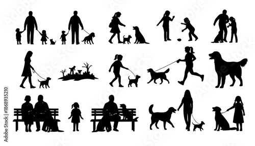 big collection of people silhouettes walking running and standing vector set
