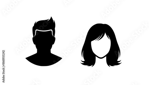 Set man and woman head icon silhouette. Male and female avatar profile sign, face silhouette logo – stock vector
