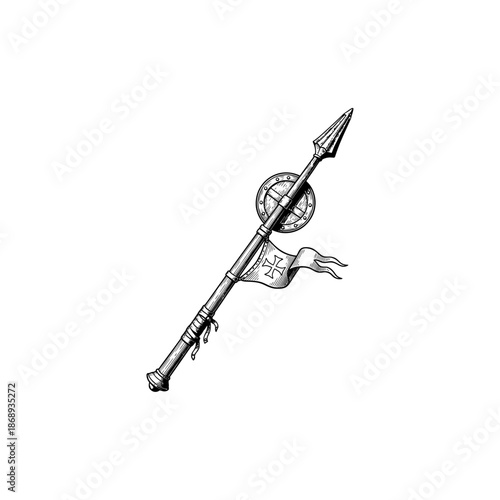 Medieval jousting lance engraving.