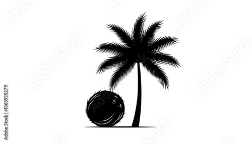 tropical coconut, palm tree silhouette
