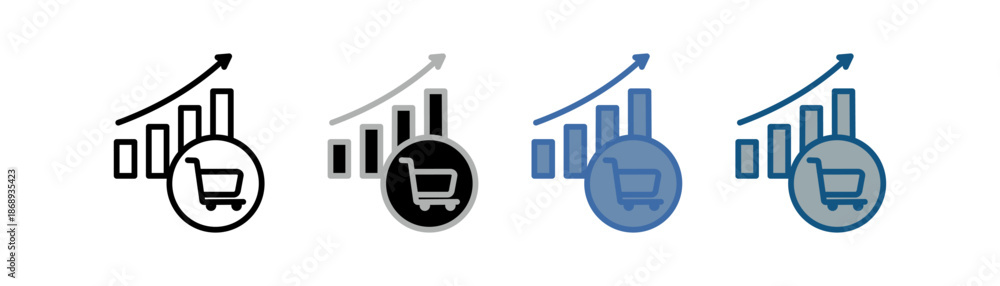 Obraz premium Market trend icon set multiple style collection with bar and trolley graphic design
