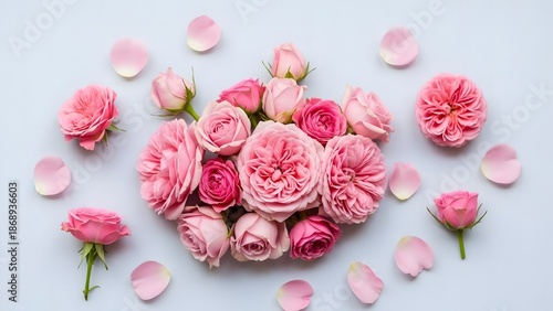 Valentine's Day: Heart-Shaped Pink Rose Bouquet Flat Lay