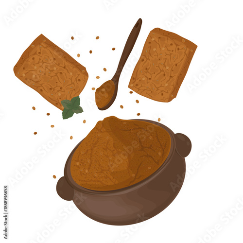 Vector Illustration logo Clip art Levitation Doenjang Paste with Fermented Soybean Blocks